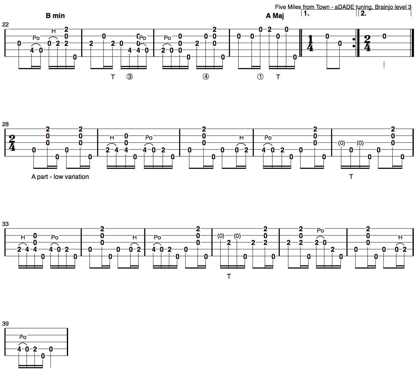 5 Miles from Town clawhammer banjo tab part 2